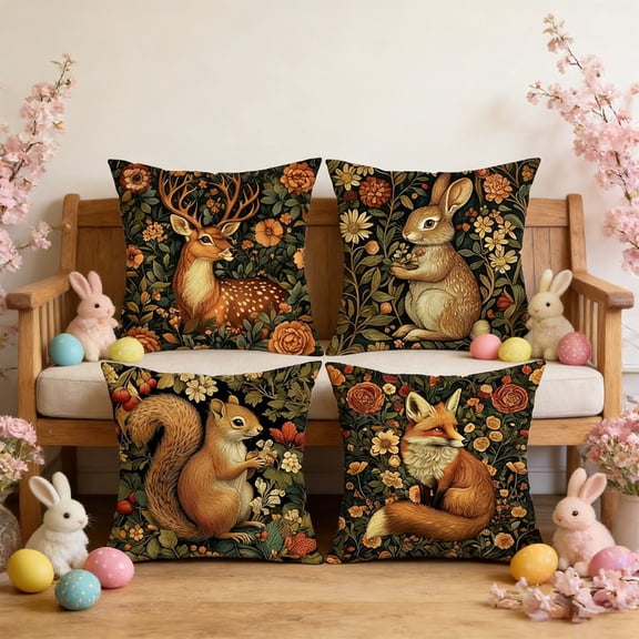 Happy Easter Throw Pillow Covers 18 x 18 Inch Easter Eggs Bunny Spring Decorative Pillows Soft Velvet Cushion Cases for Couch Sofa Bed Home Decor Set of 4