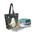 thumbnail image 2 of FORMRS Womens Canvas Tote Bag with Zipper Inner Pocket Shoulder Handbag, Happy Ghost, 2 of 7