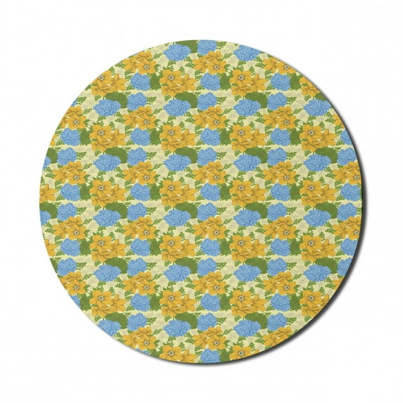 Vintage Mouse Pad for Computers, Nostalgic Inspiration Pastel Color Hydrangea Shrubs Pattern Garden Sketch, Round Non-Slip Thick Rubber Modern Gaming Mousepad, 8" Round, Multicolor, by Ambesonne