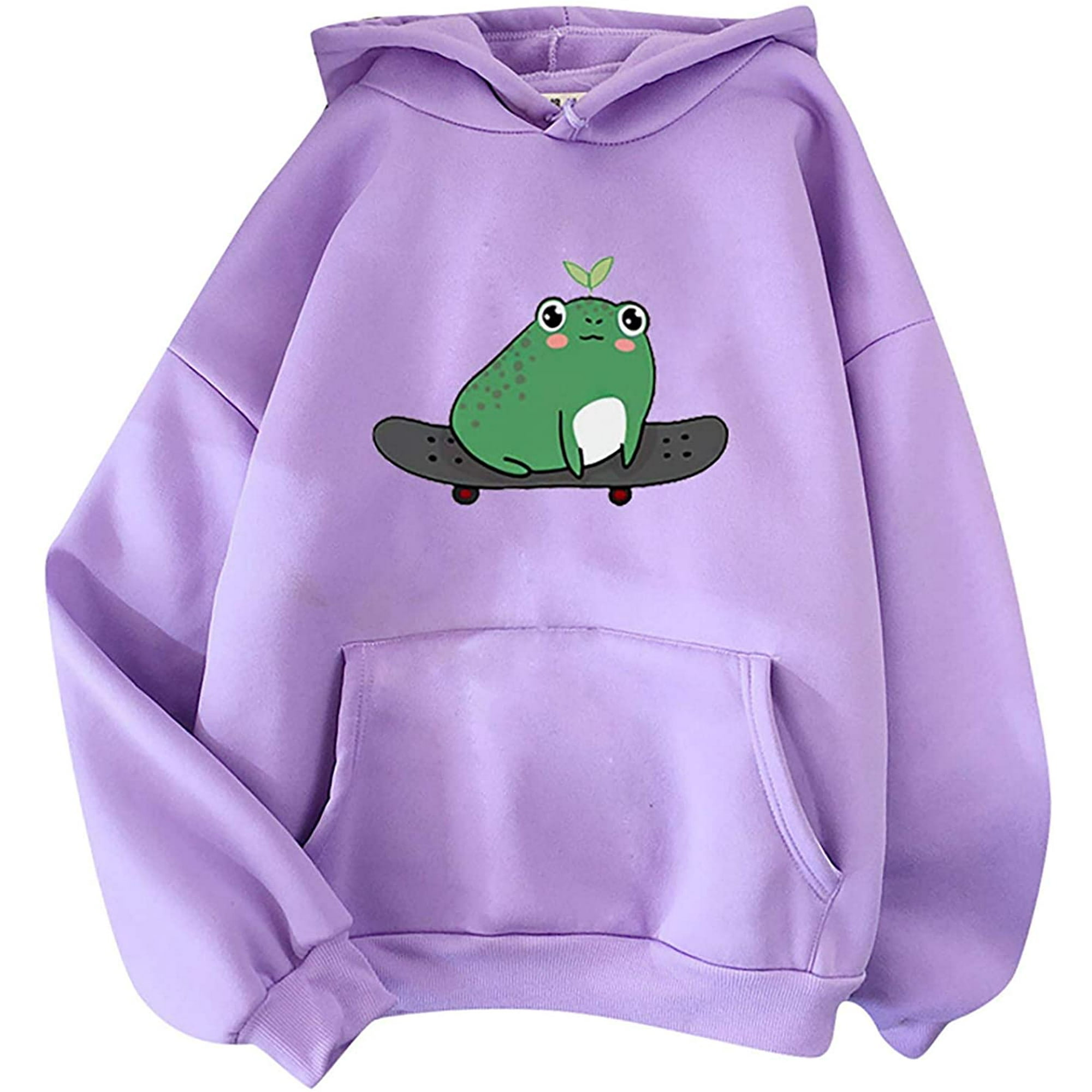 Women's Cute Sweatshirts Skateboarding Frog Long Sleeve Hoodie