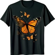 Stunning Monarch Butterfly Graphic T-Shirt on Black Fabric Unique Design with Blurry Butterflies