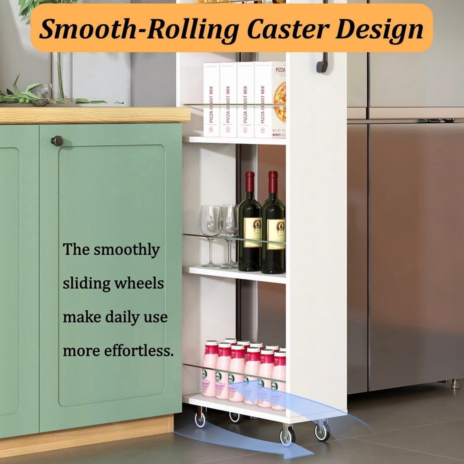 71''H 7-Tier Pull-Out Storage Shelf Cabinet with Wheels, Kitchen Rolling Storage Rack Cart for Narrow Spaces