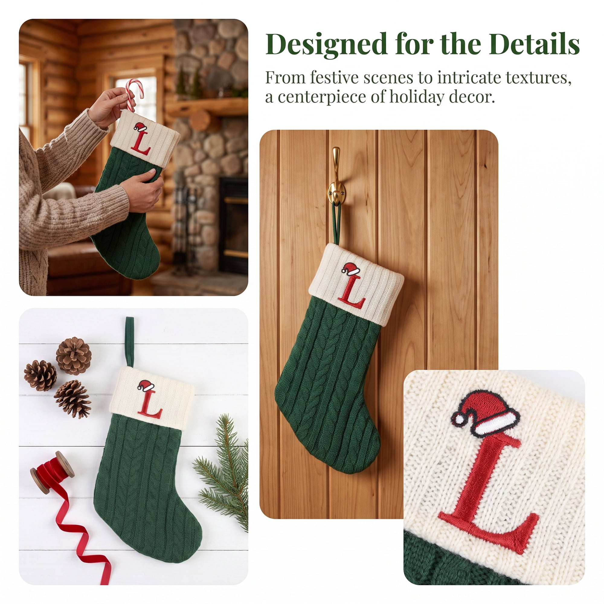 Unique Bargains Christmas Luxury Grand Hearth Accent Stocking Green Letter L 8"