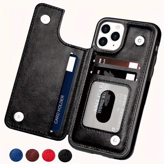 for iPhone iPhone 15 14 Plus 13 12 11 Pro Max Wallet Case with Card Holder, PU Leather Kickstand Card Slots Case, Double Magnetic Clasp and Durable Shockproof Cover