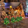 thumbnail image 5 of 2 Set Solar Christmas Decorations Trees Lights Outdoor Waterproof, Solar Xmas Pathway Lights with Bow and Bell, Solar Stake Lights Xmas Tree Garden Decor for Pathway Lawn Patio, 5 of 8