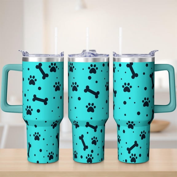Cute paw print theme tumbler 40 oz tumbler with handle and straw 304 stainless steel travel cup coffee mug water bottle suitable as a gifts for women gifts for men dad gifts mom gifts