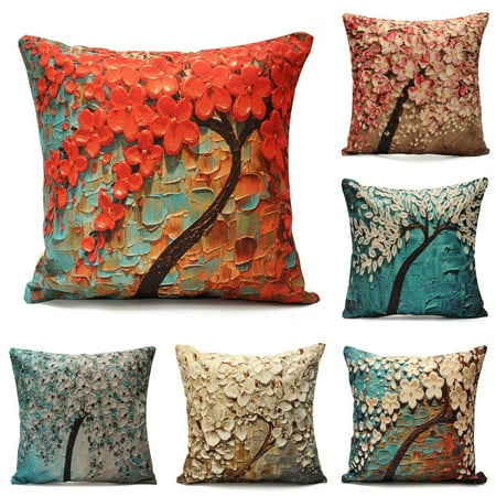Non-3D Printed Flower Tree Cotton Linen Decorative Throw Pillow Case Cushion Cover 17''x17'' Pillowcase Pillow Protector Slip Cases Sham for Car Couch Sofa Home