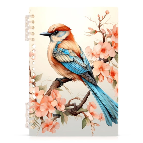 Bird on Floral Spiral Journal Notebook College Ruled Notebook 8.3" x 5.7" A5 Lined Thick Paper Page