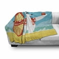 thumbnail image 3 of Sea Animals Soft Flannel Fleece Blanket, Polar Bear with I Love Summer Surfboard Taking Selfie at Beach Comic Fun Art, Cozy Plush for Indoor and Outdoor Use, 60" x 80", Aqua Yellow, by Ambesonne, 3 of 6