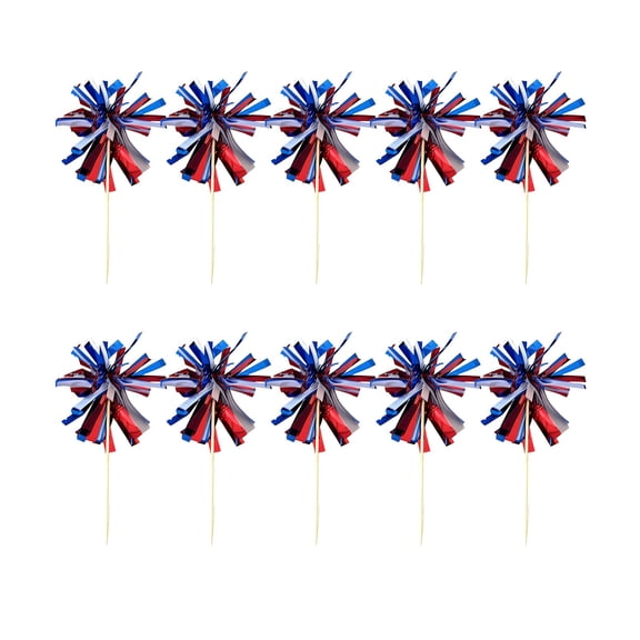 Luoshdecor 10Pcs 4th of July Foil Firework Cupcake Toppers,Red White Blue Stars Cocktail Sticks Cake Decoration for Birthday Wedding Graduation Party