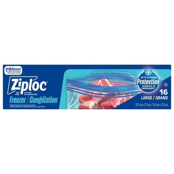 Ziploc Large Freezer Bags, Seal Top, Stay Open Design, 16 Bags