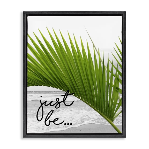 Stupell Industries Tropical Just Be Soothing Green Palm Seaside Ocean Shore Black Floating Frame Canvas Art, 17 x 21, by J. Weiss