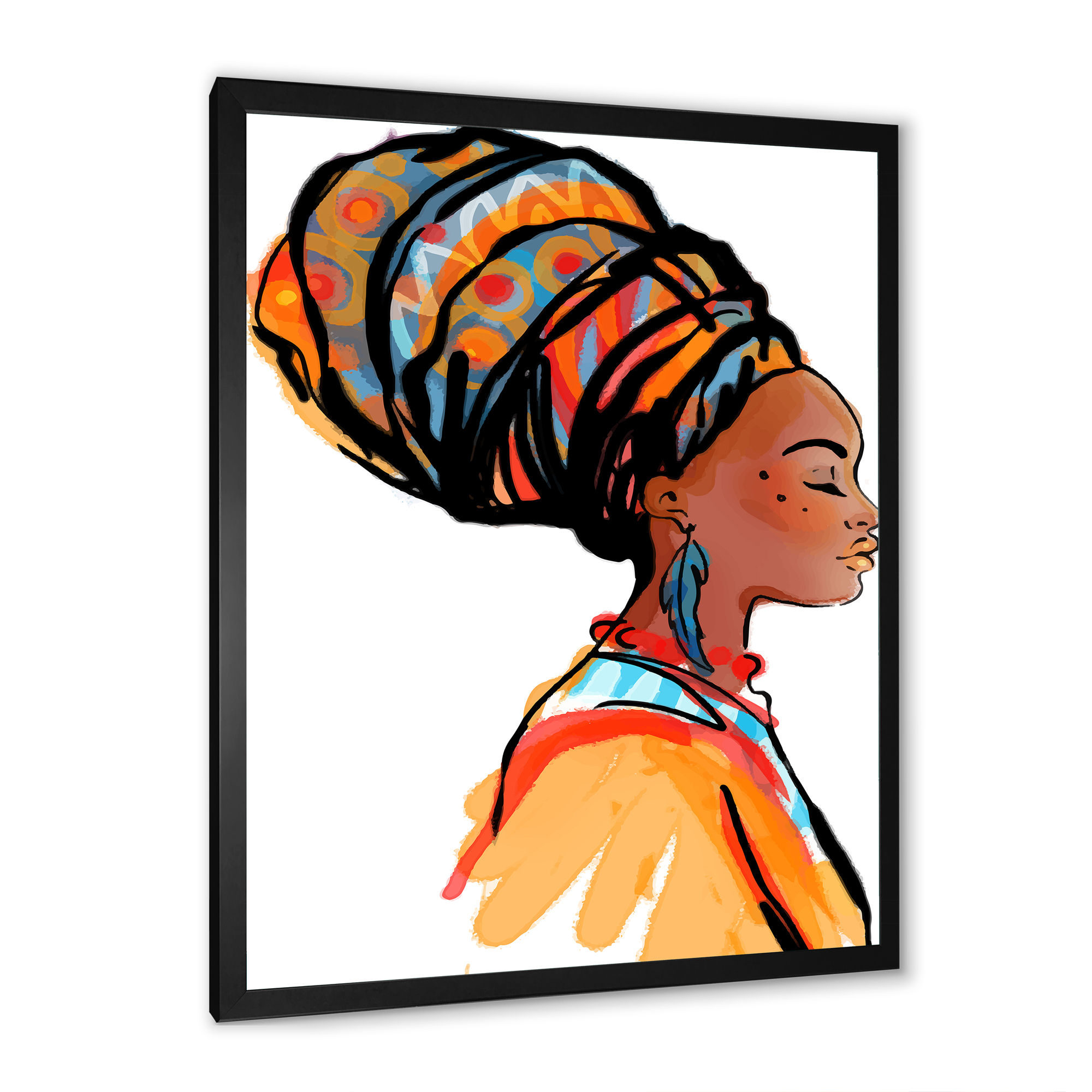 Designart 'Afro American Woman with Turban I' Modern Framed Art Print