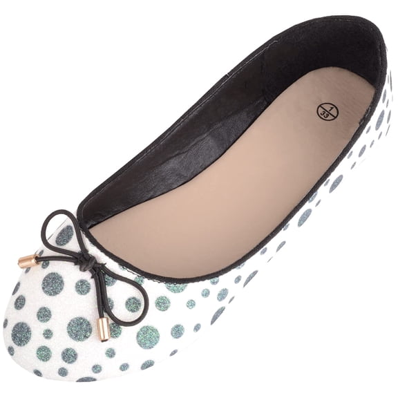 ABSOLUTE FOOTWEAR Childrens Kids Girls Slip On Glitter Sparkly Polka Dot Ballerina Style Dolly Shoes Pumps - White/Black - US Infant 11