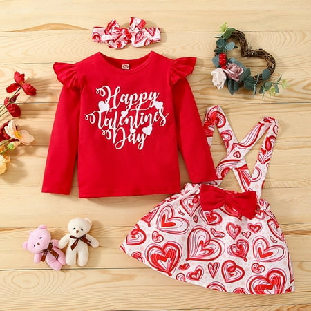 

Cathalem Suspenders Shirts Tops Outfits Letter Heart Skirts Valentine s Toddler Day T Printed Baby Girls Girls Cute Baby Things Childrenscostume Red 6-12 Months