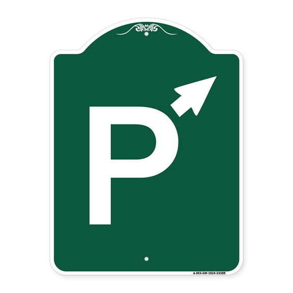 SignMission A-DES-GW-1824-23509 18 x 24 in. Designer Series Sign - P Symbol with Up Arrow Pointing Right, Green & White