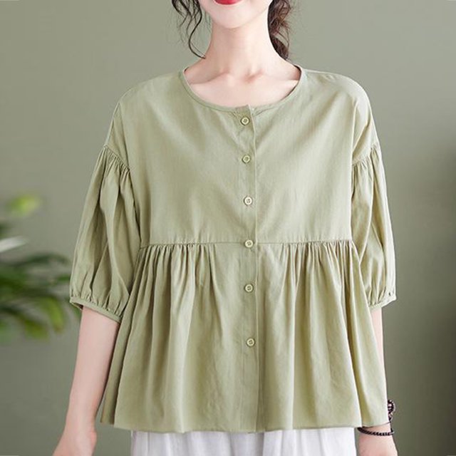 mfyjkho Tops Bohemios Para Mujer, Blusas Casuales De Moda Para Mujer Con Botones, Mangas 3/4 Y Cuello Redondo Tops Para Hacer Ejercicio M