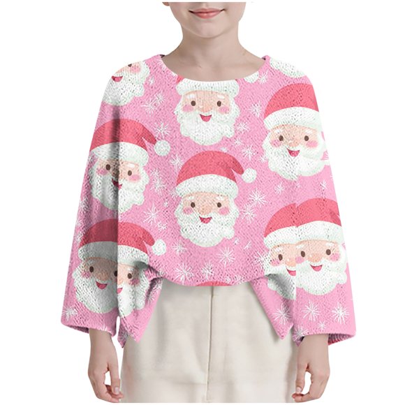 Birdeem Children's Long Sleeve Christmas Print Round Neck Short Fashion Loose Top Shirt, Funny Christmas Shirts, Boys Christmas Shirt