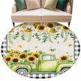 thumbnail image 2 of Round Area Rug 5 Ft, Sunflowers Washable Non-Slip Circle Carpet for Living Room/Bedroom, Spring Farmhouse Country Truck Leaf Black Plaid Low-Profile Runner Mats Collection Rugs for Indoor, 2 of 7