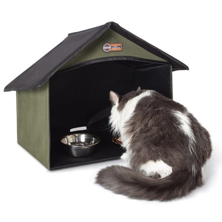 UPC: 0655199636754 | K&H Pet Products Outdoor Kitty Dining Room Olive 14 X 20 X 16.5 Inches