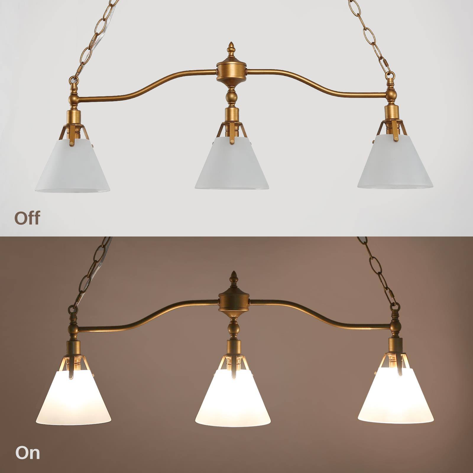 LNC Darren Modern Kitchen Island Pendant Light with 3 Opal Glass Shades, 31.5" Antique Brushed Gold