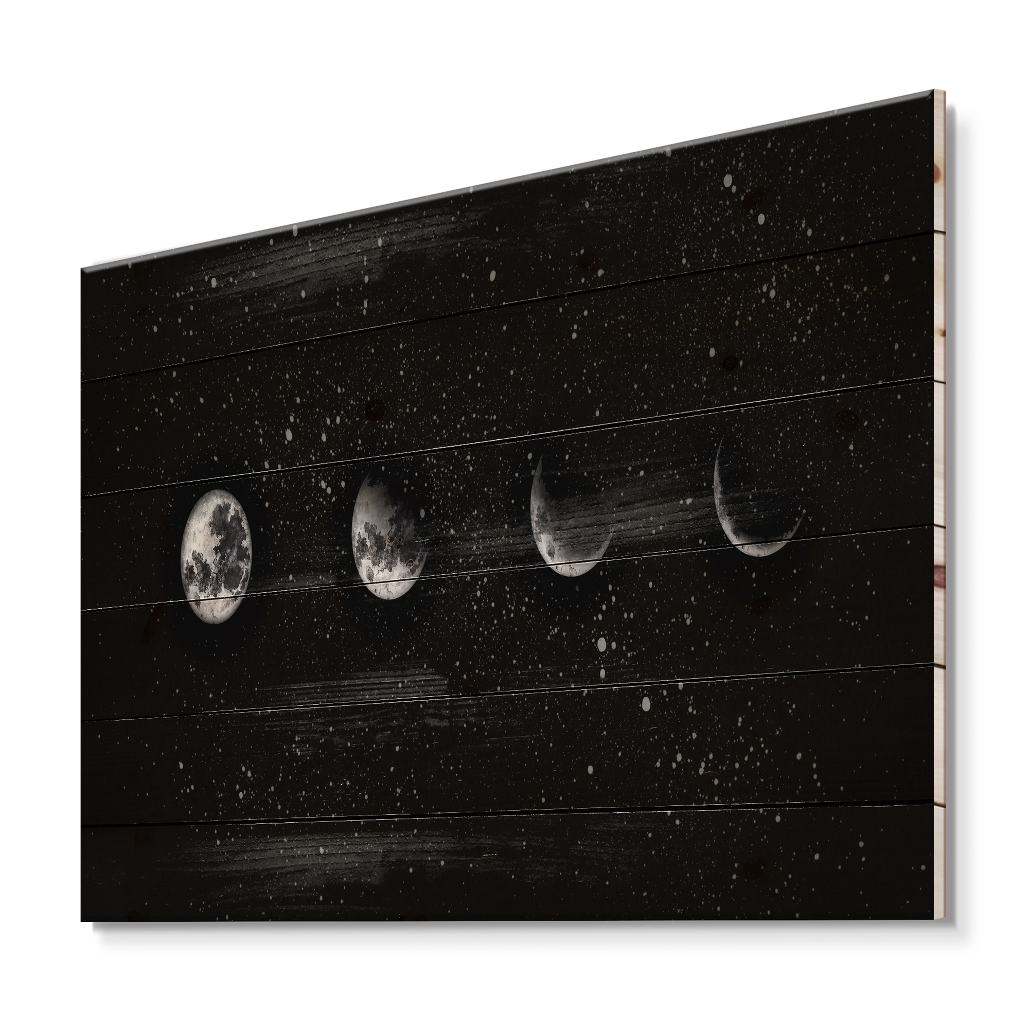 Designart 'The Night Sky With Moon Phases' Modern Print on Natural Pine Wood