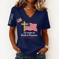 thumbnail image 3 of Textilo We the People T-Shirt for Women Short Sleeve V-Neck Shirts American Flag Design T-Shirt 250 Years Of Freedom Cross Patriotic Tee,Navy 2XL, 3 of 4