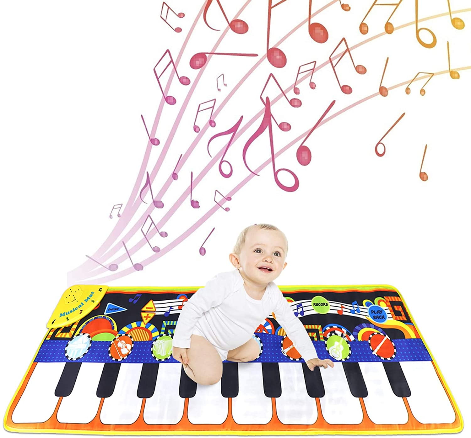 Kids Musical Mats and Piano Keyboard Play Mat Music Dance Floor Mat 43.3”x14.2”Carpet Animal Blanket Touch Playmat Early Education Toys for Toddlers Baby Girls Boys