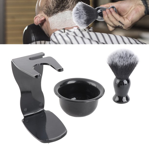 Herramienta De Afeitado De Barba Con Cuenco Negro, Juego De Afeitado De Barba Con Soporte Para Cepillo, Brocha De Afeitar Para Hombres Y Padres