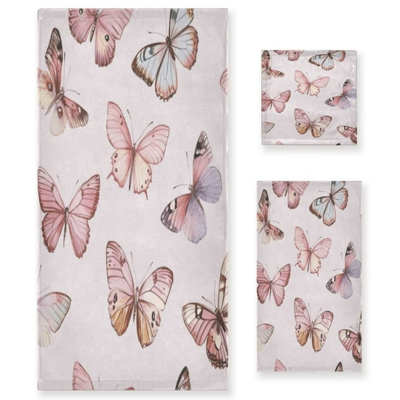 Three-Piece Towel Set Face Towel Towel Set Hand Towel Bath Towel Cotton Bath Towels Bath Towel Sets Hand Bath Towels Pretty Pink Butterfly