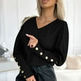 thumbnail image 6 of ZUKMRJPC Women's V-Ncek T-Shirts Casual Long Sleeve Lightweight with Button Cuffs Pullover Tops Fall Fashion Solid Color Tees, 6 of 7