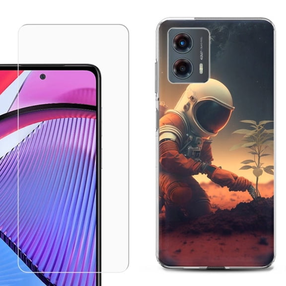 OneToughShield ® Compatible with Motorola Moto G 5G 2023, Shockproof Phone Case, with Tempered Glass Screen Protector - Astronaut Planting