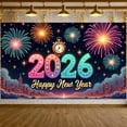 thumbnail image 3 of Fireworks Design New Year Banner Clock 2026 Banner Neon Light Style Colorful Theme Happy New Year Banner for New Year Party New Year Eve Indoor Decoration, 3 of 9
