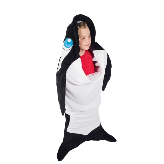 Fin Fun Wearable Hooded Blanket for Kids - Animal Hooded Blankets - Soft, Warm, Cozy, Portable, Double-Sided Fabric, Washable - Perfect Gift for Boys & Girls, Ages 4 (Orca Whale)