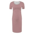 thumbnail image 6 of Fengqque Maternity Pleated Dress with Short Sleeves and Round Neck - Flowy Mid Calf Length Skirt Design for Baby Showers, Pregnancy Photos and Special Occasion Wear, 6 of 7