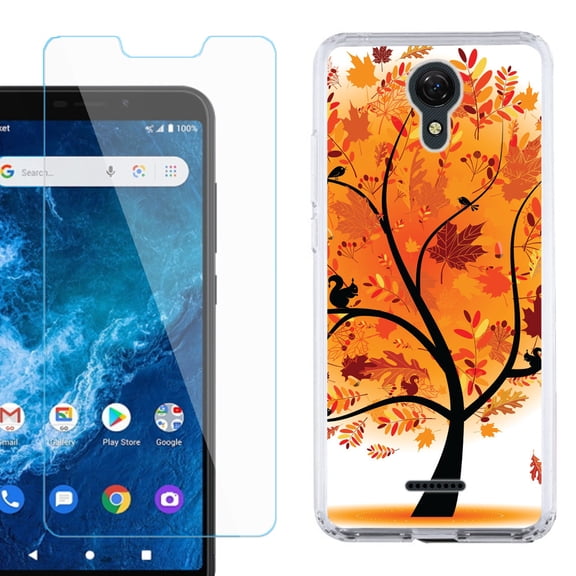 Slim-Fit Protective Phone Case compatible with Cricket Icon 2, with Tempered Glass Screen Protector, by OneToughShield ® - Golden Tree