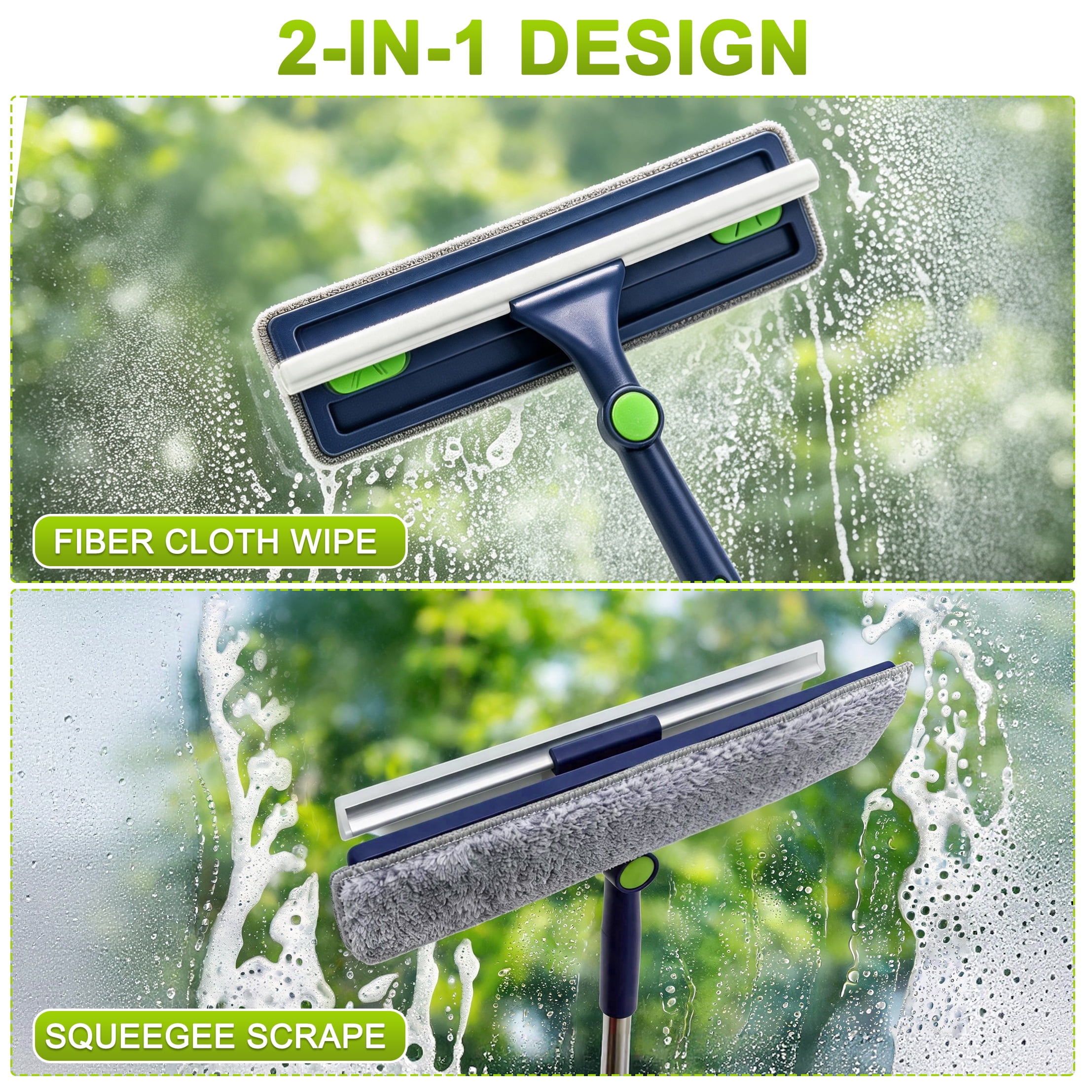 GARITIN Window Squeegee Cleaner with Extendable Pole, Microfiber Window Washing Tool for Glass, Mirror, Car Windshield