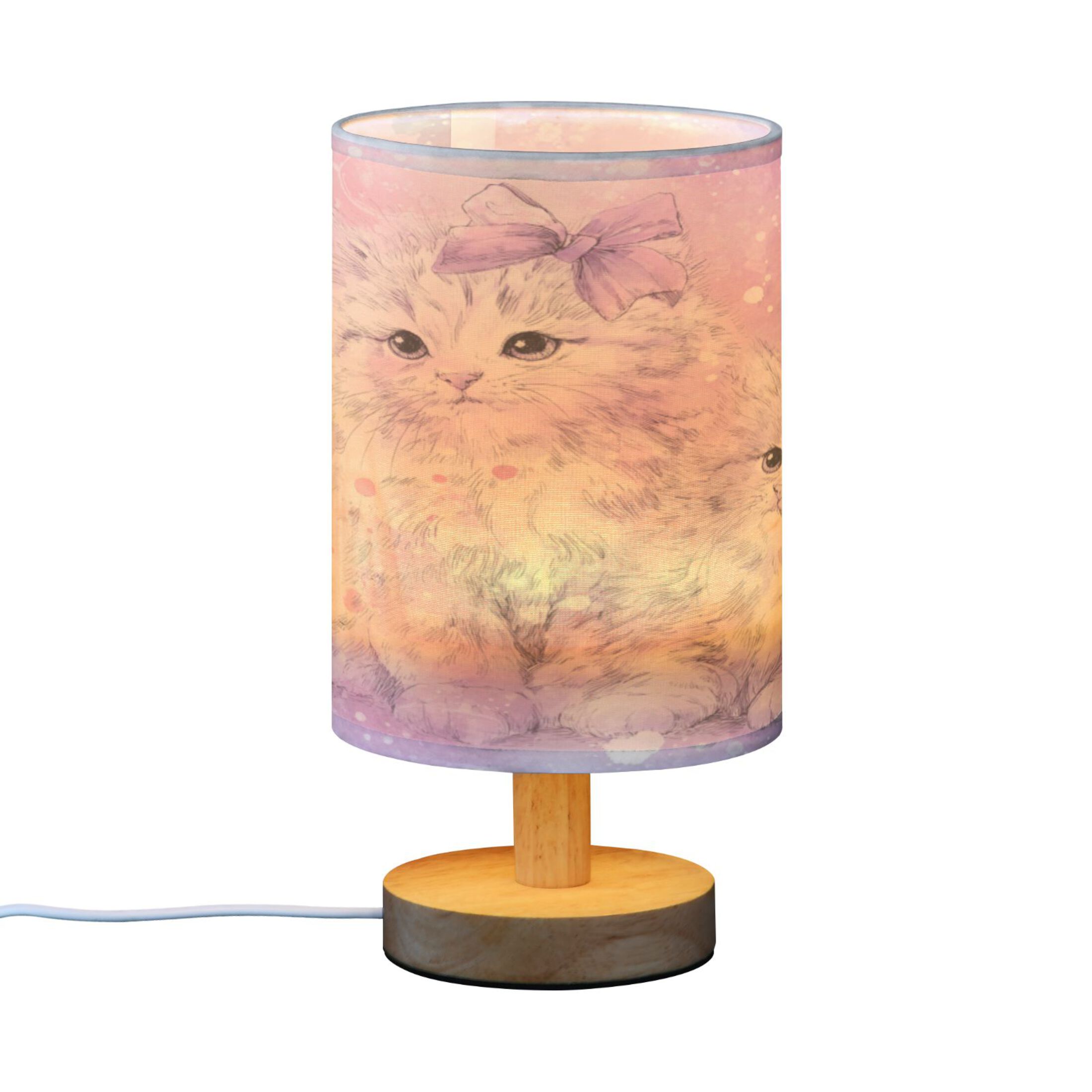 RMDQTR LED Push-Button Switch Warm-Tone Desk Lamp Plug-and-Play No Assembly Required Adorable Long-haired Kittens with Bows