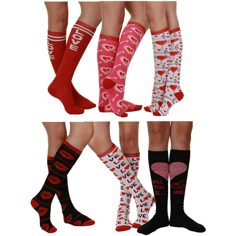 Gilbin's Valentine's Day Soft Crew Socks Xoxo Kiss Hug Love Prints, Women's Size 9-11(6 Pairs) (Knee High St1), Other
