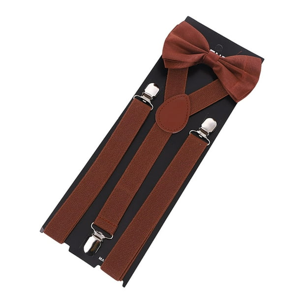 Conjunto de tirantes de pajarita para hombre, tirantes ajustables en forma de Y para la espalda, pantalones elásticos resistentes café