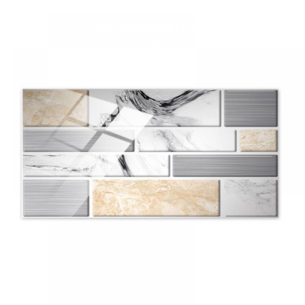 12-Sheet Premium Stick On Kitchen Backsplash Tiles, 7.8'x3.9' Peel and Stick Self Adhesive Bathroom 3D Wall Tiles, White Gray