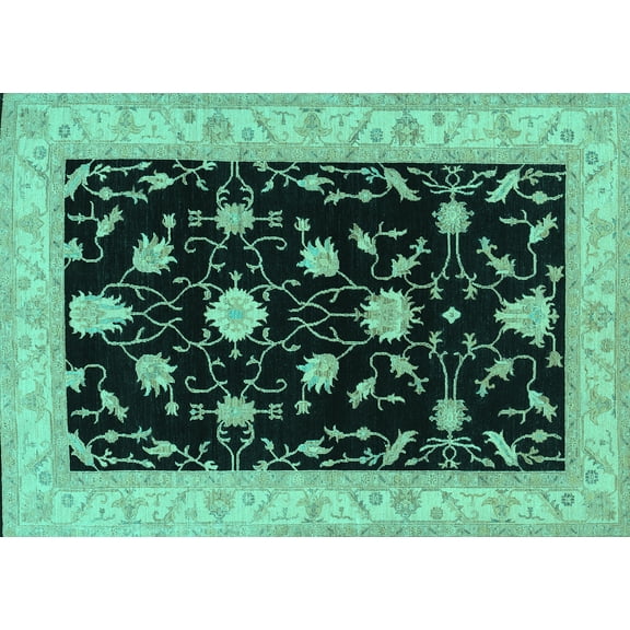 Ahgly Company Machine Washable Indoor Rectangle Persian Turquoise Blue Traditional Area Rugs, 5' x 7'