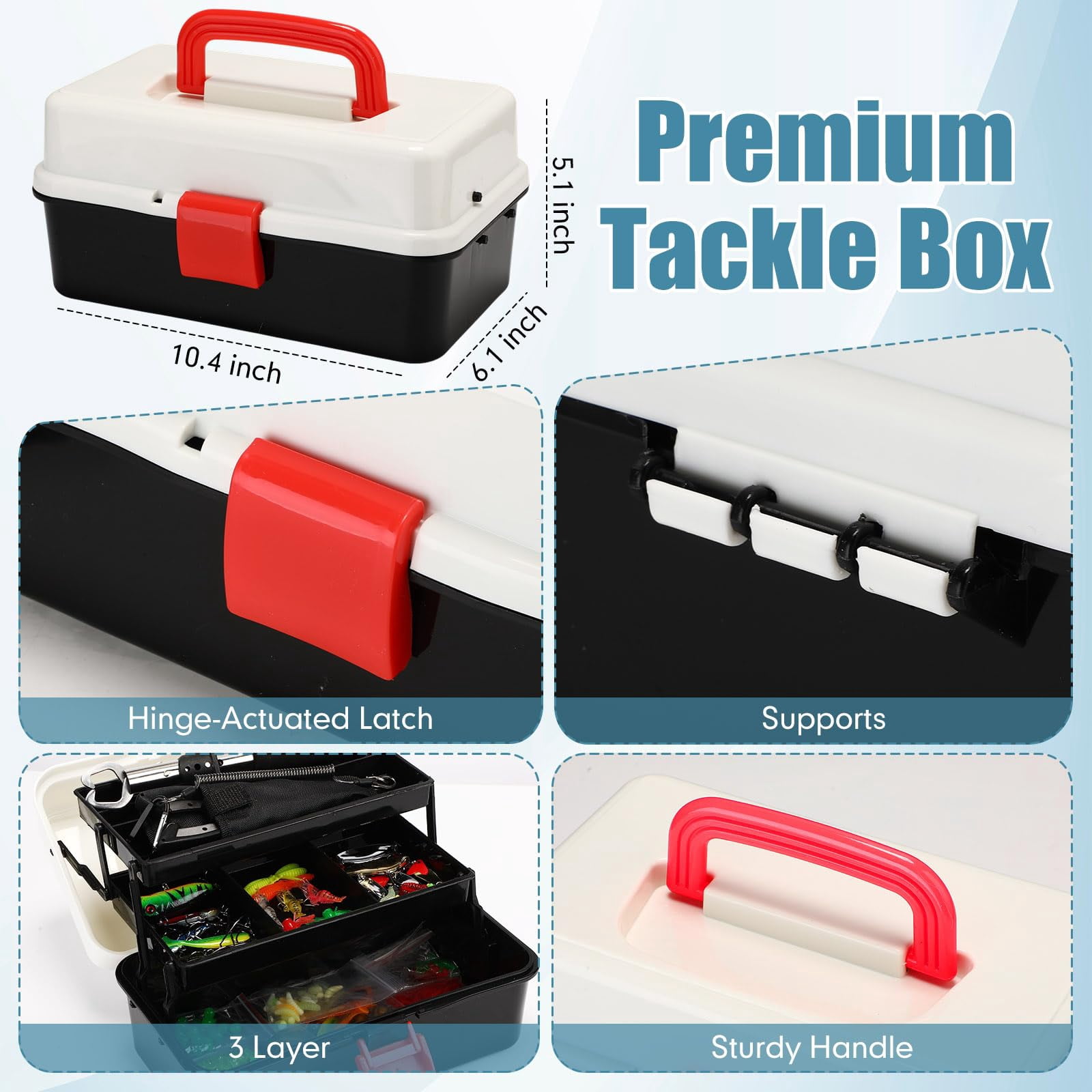 3 Layers Fishing Tackle Box 414 Gift Lures Gear Kit With Included Pliers Lip Gripper Bait Hook Accessories For Beginner Fisherman Women Men  Fit Bass Trout