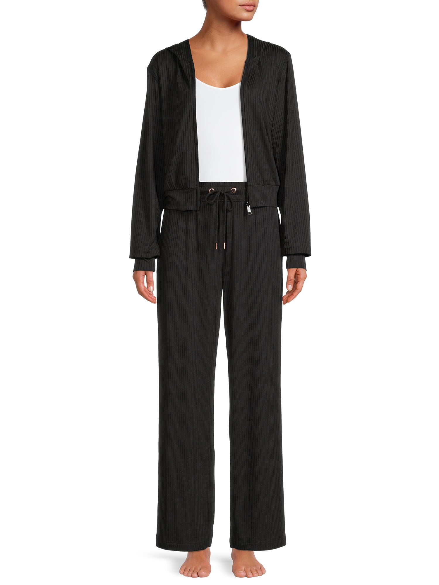 Secret Treasures Women's Ribbed Full Zip Hoodie and Pants Set, 2-Piece