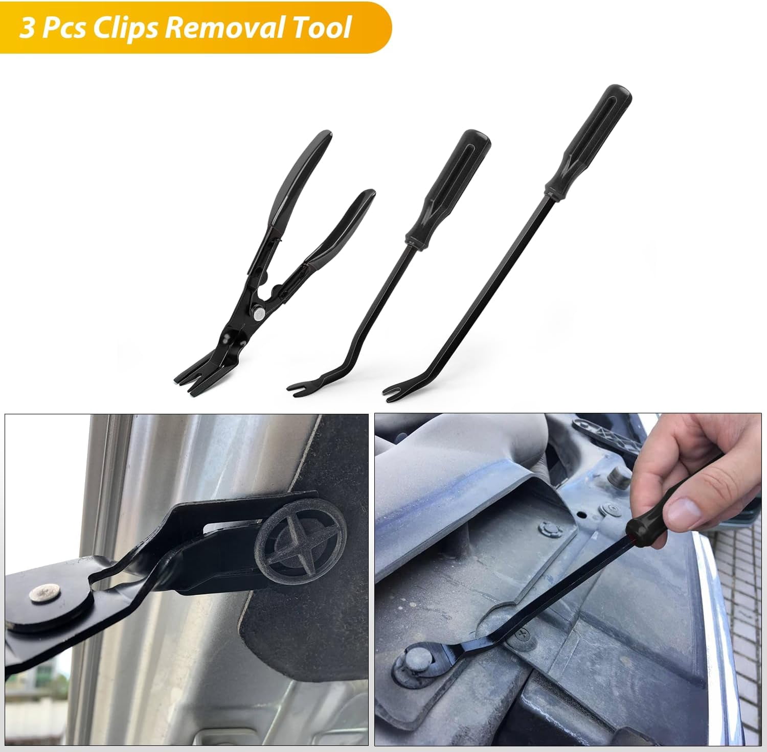 GOOACC 102Pcs Trim Removal Tool, Auto Push Pin Nylon Bumper Retainer Clip Set Fastener Terminal Remover Tool Round Handle Crowbar Kit Car/Radio Panel, Black