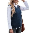 thumbnail image 3 of Oversized Sweater Vest for Women V Neck Sleeveless Solid Color Loose Pullover Sweater Dark Blue L, 3 of 9