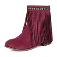 thumbnail image 6 of Up to 35%! Women's Slip On Ankle Boots Women's Fashionable Casual Versatile Cool Winter Tassel Sleeve Boots Short Boots Thick Heel Ankle Boots Red 36, 6 of 6
