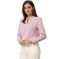 thumbnail image 1 of Blusa de trabajo elegante con decoración de perlas y cuello falso plisado para mujer Rosa S, 1 of 5