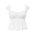 thumbnail image 4 of DHFJKG Womens Hollowed Out T Shirt Summer Beach Top Cute Y2K Clothes Short Sleeve Square Neck Flare Hem Cropped Cozy Tops, 4 of 5