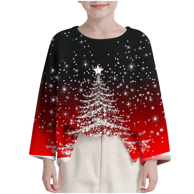 Birdeem Chemise à Manches Longues Imprimé de Noël pour Enfants, Col Rond, Convient aux Garçons, Chemises de Noël Amusantes, Chemise de Noël pour Garçons